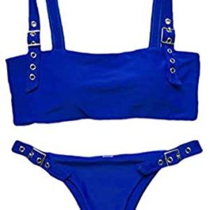 Alycaso blue buckle strap bikini 2 Piece